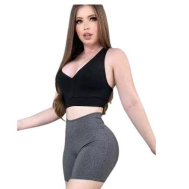 Imagem de Shorts Suplex Feminino de Academia Meia Coxa Cintura Alta Bermuda Zero
