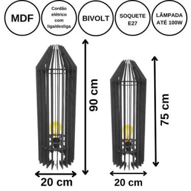 Imagem de Luminária de Chão MDF PENEDO - LENOBRE, Preto, Kit com 2 - 90x20cm e 7