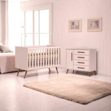Imagem de Conjunto Infantil Retrô Rosa Quasar: Berço Quasar Mini Cama + Cômoda Diana