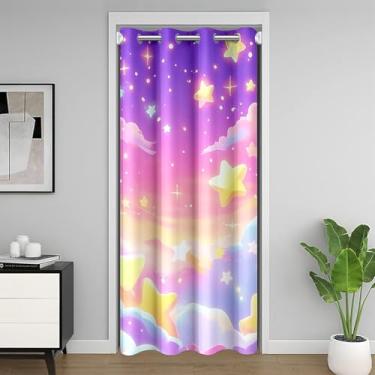 Imagem de jejeloiu Kawaii Cortina de porta arco-íris nuvem para porta privacidade impressão estrela capa de armário para quarto sala de estar adorável crianças arco-íris cortina divisória de quarto 106,7 cm x