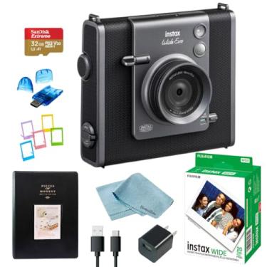 Imagem de Fujifilm Pacote de câmera instantânea Instax Wide Evo Hybrid + Fujifilm Wide Film (20 folhas), cartão microSD SanDisk de 32 GB, leitor de cartão, álbum e molduras, cabo USB-C, plugue de parede e pano