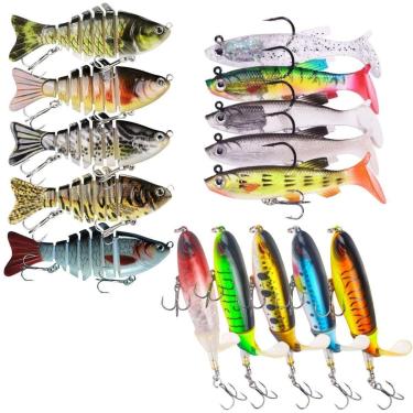 Imagem de Kit 15 iscas Artificiais Hélice, 6 sessões, soft shad-Unissex