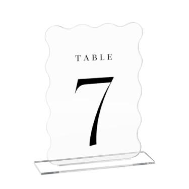 Imagem de JINMURY Pacote com 10 placas de acrílico transparente recortado com bases, 12 x 18 cm, placa em branco retangular ondulada transparente de 1/20.3 cm para números de mesa de eventos de casamento DIY