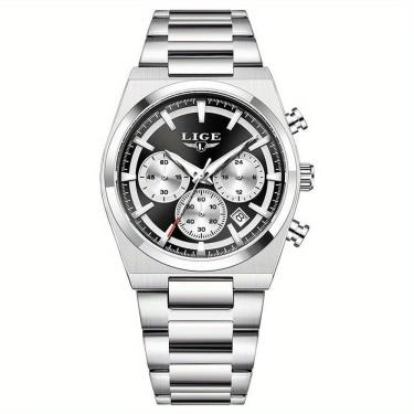 Imagem de Relógio Esportivo Masculino Quartzo Multifuncional Sofisticado Em Aço Inoxidavél 3atm Preto Prateado