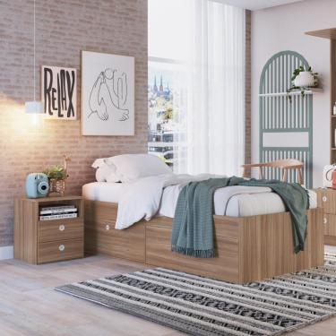 Imagem de Quarto Juvenil Com Cama, Guarda Roupas E Mesa De Cabeceira 80 Tókio Montana