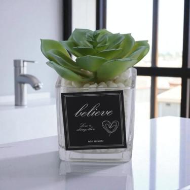 Imagem de Generic 1 peça de plantas falsas vidro seixos suculentas exibição plástico verde 5 x 5 x 15 cm