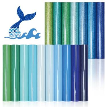 Imagem de DUEUIOE Pacote HTV Glitter - Pacote com 17 folhas de vinil de transferência de calor PU 30,5 cm × 25,4 cm para camisetas, artesanato DIY e vestuário personalizado | 17 cores sortidas | Corte fácil e