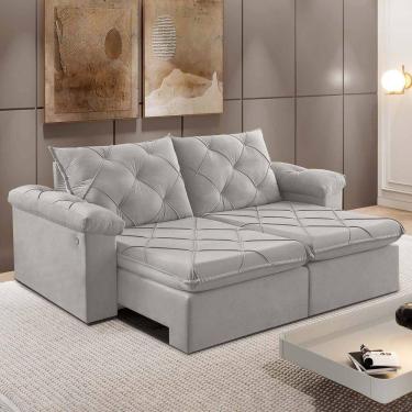 Imagem de Sofá Retrátil E Reclinável Corniso 2,94m Veludo Cor Cinza 2107 Usb Com Kit Usb