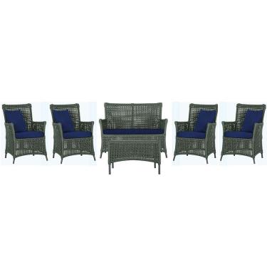 Imagem de Jogo Sofá 4 Poltronas E Mesa Igapó Preta E10 Trama Original Verde