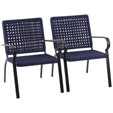 Imagem de 2 Poltrona Alumínio Corda Náutica Porto Rico Trama Original Azul