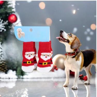 Imagem de 4 peças de meias antiderrapantes de Natal para evitar lamber patas, sapatos para animais de estimação para pavimento quente, botas para cães pequenos, médios e grandes, botas de controle de tração e