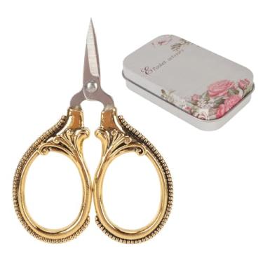 Imagem de Tesoura de aço inoxidável pequena tesoura de bordado vintage portátil para costura, artesanato, arte, corte de ponto cruz, ferramentas feitas à mão (bronze dourado)