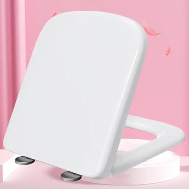 Imagem de Assento De Vaso Sanitário De Fechamento Suave Assentos De Vaso Sanitário Quadrados De Luxo Brancos Com Fixação Superior Simples, Assentos De Banheiro Padrão Com Amortec, White, 36 * 44cm