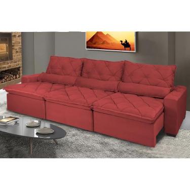 Imagem de Sofá Lisboa 3,82m Retrátil, Reclinável, Molas No Assento E Almofadas Lombar Tecido Suede Vermelho