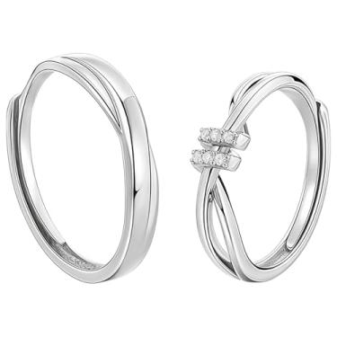 Imagem de Alianças de casamento ajustáveis prata S925, design entrelaçado com zircônia, ideal para noivado e casamentos, para casais