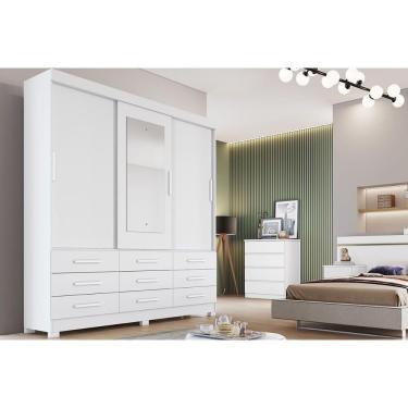 Imagem de Guarda Roupas 3 Portas De Correr (1 C- Espelho) E 9 Gavetas Buriti-jequitibá Branco -  Horizonte