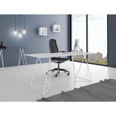 Imagem de Escrivaninha Bela Vista Cavalete Tampo Branco Base Ferro Branco - Preto
