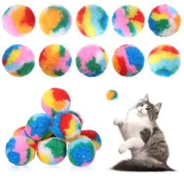 Imagem de Eldraqth 20 bolas macias de pelúcia para gatos, 3 cm, bolas coloridas de pompom, arco-íris, gatos, bolas de brinquedo, bolas felpudas para gatinhos, puff, treinamento interativo para gatos, gatinhos