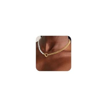 Imagem de Bouzilli Colar banhado a ouro 14K para mulheres, à prova de suor, não mancha, grosso em camadas, camadas de ouro, espinha de peixe, clipe de papel, colares, para mulheres e homens, 8in, Latão, Sem