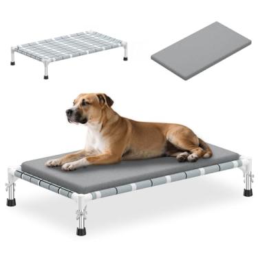 Imagem de Cama elevada elevada para cães ao ar livre - Cama de cachorro levantada para fora com tapete de almofada, cama de rede para cães com moldura de aço inoxidável, cama portátil para animais de estimação