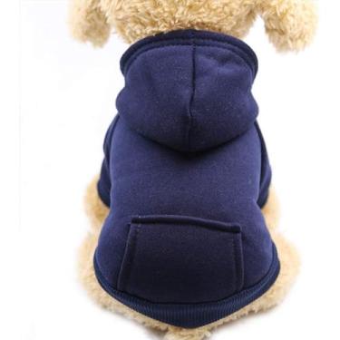 Imagem de Moletom com capuz para cães de inverno com bolsos, roupas quentes para cães pequenos, chihuahua, casaco, roupas para filhotes e gatos (azul-marinho, pequeno) (grande)