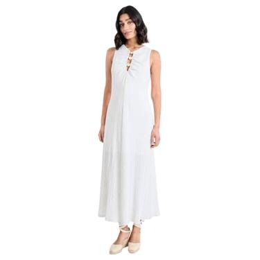Imagem de The Good Journey Vestido maxi feminino sem mangas com decote em V - Vestidos casuais de verão para convidados de casamento, Marfim/cinza, G