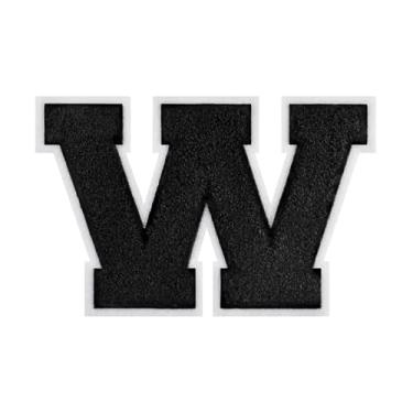 Imagem de 1 peça de patch de letra de chenille preto de 11,4 cm com borda branca – Remendos do alfabeto para roupas, jaquetas, mochilas, chapéus para decoração personalizada, nome personalizado e artesanato. (W