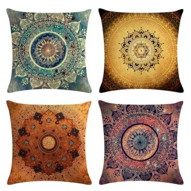 Imagem de BREASOME Conjunto de 4 capas de almofada retrô 45,7 x 45,7 cm, mandala, boêmia, laranja, vermelho, abstrato, flores, fronhas, decoração de casa, sofá, varanda, área externa
