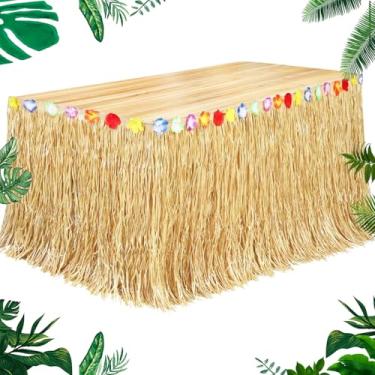 Imagem de 1 pacote com saia de mesa havaiana natural de 2,5 m x 75 cm de comprimento para decorações tropicais de festa havaiana, fantasia de luau, amarelo palha