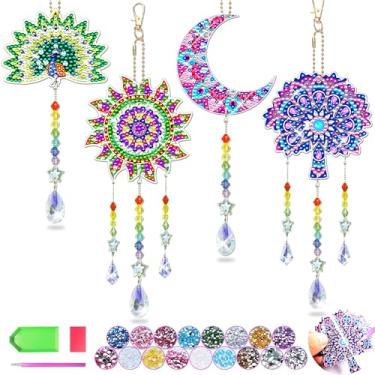 Imagem de HYXBXSS 4 kits de arte de diamante para adolescentes/adultos, presentes de aniversário para meninas de 6, 7, 8, 9, 10 e 11 anos, pintura de diamante, sinos de vento, artesanato para meninas de 8 a 12