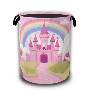 Imagem de Cesta de roupa suja Pink Castle, cesto de roupa suja princesa arco-íris, impermeável, bolsa dobrável, balde de armazenamento de roupas, organizador de brinquedos decorativos para banheiro, quarto, 41