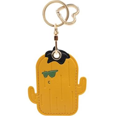 Imagem de Capa MC Fashion de couro PU compatível com AirTag, capa criativa com rastreador GPS cacto chaveiro (amarelo)