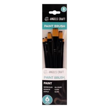 Imagem de ANGELS CRAFT Conjunto de 6 pincéis de tinta, ponta plana, pincéis de cerdas sintéticas para aquarela, óleo, guache, pintura acrílica
