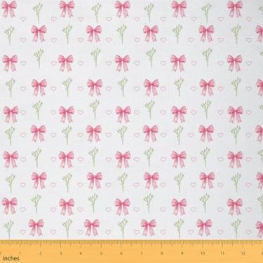 Imagem de Erosebridal Tecido Bow Pink da The Yard para meninas e crianças, tecido de estofamento floral feminino rosa para cadeiras, fita de laço fofo, material em forma de coração, decoração de laço de