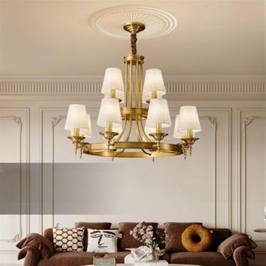 Imagem de Lustre americano de latão com LED, estilo europeu, luxuoso, para sala de estar, restaurante, quarto, villa, hotel, loja de roupas, luminária pendente (12 lâmpadas)