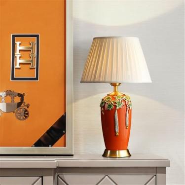 Imagem de Luminária de mesa contemporânea de luxo em cerâmica com LED, estilo retrô americano, perfeita para decoração de sala de estar, quarto, escritório, casa de campo ou hotel (Estilo 17)