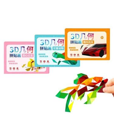 Imagem de Livro de quebra-cabeça de adesivos - Adesivos de educação infantil, conjunto de 3 livros de atividades artesanais, decalques geométricos educacionais para crianças a partir de 3 anos