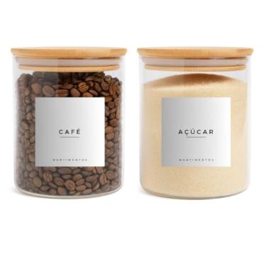 Imagem de Pote de armazenamento cafe Kit 2 Potes Vidro Hermético Para Café E Açúcar Açucareiro Cantinho Do Café