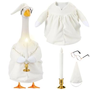 Imagem de Silicherry Roupa de Natal de ganso pijama fantasia camisola chapéu de dormir varanda pano de ganso para decoração de natal ao ar livre quintal (branco, 58 cm, camisola)