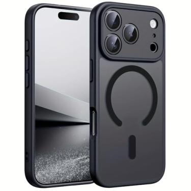Imagem de SFDSUH Capa protetora magnética fosca translúcida para iPhone 16e com carregador sem fio (Para iPhone 16e/Preto)