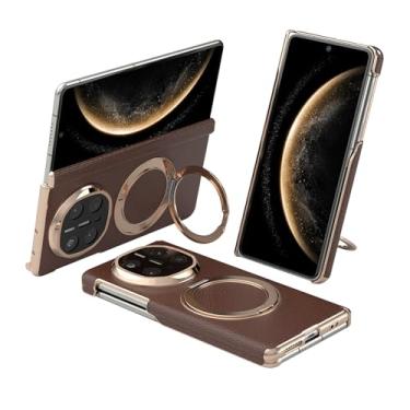 Imagem de FWYANZH Capa magnética para Huawei Mate X7, suporte de anel oculto, capa traseira de couro, proteção de dobradiça, à prova de choque, borda galvanizada, marrom, Mate X7