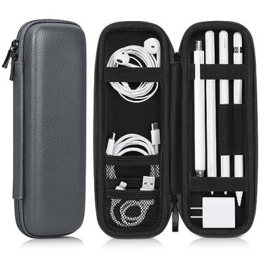 Imagem de DTTO Capa com suporte para Apple Pencil Pro/Pencil (1ª/2ª geração) / Pencil (USB-C), capa protetora rígida de couro PU para acessórios de iPad Pencil, cabo USB, Samsung Stylus, cinza