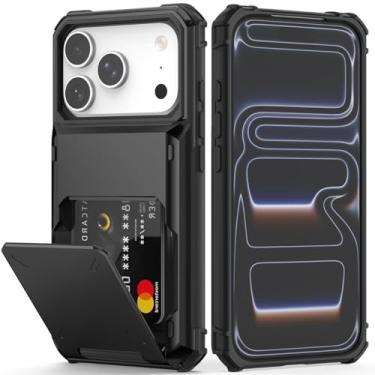 Imagem de Nvollnoe Capa compatível com iPhone 17 Pro com suporte para cartão [loja 5 cartões] capa carteira resistente à prova de choque de camada dupla com compartimento para cartão oculto grande capa de