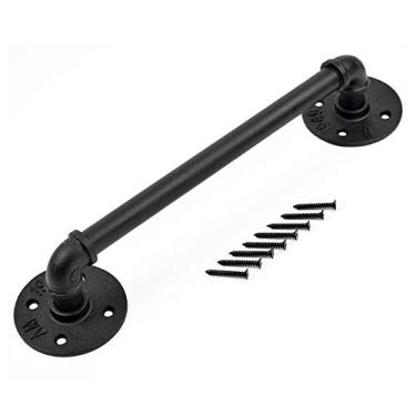 Imagem de Corrimão de escada - kit completo. Tubo de ferro de vento industrial para idosos, para corredor interno e externo, sótão, preto (tamanho: 4 m)