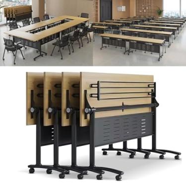 Imagem de Mesa de conferência dobrável para 2 mesas de reuniões retangulares para 20 pessoas 130 cm C x 60 cm L x 74 cm A mesa de seminário retangular grande mesas modulares para conferências (B, 160 cm)