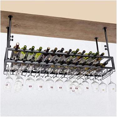 Imagem de Suporte de copo de vinho barra de cabeça para baixo rack de vinho de ferro forjado criativo restaurante armário de vinho suporte de copo pendurado rack de vinho rack de garrafa de vinho (cor: 60 * 30