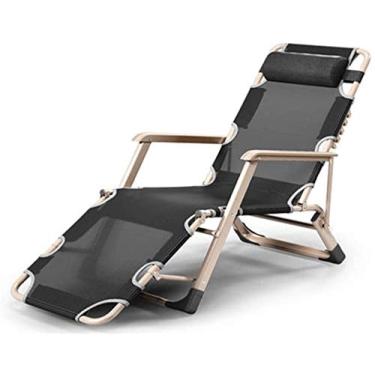 Imagem de Espreguiçadeiras de jardim, cadeiras de pátio reclináveis para pessoas pesadas, praia, acampamento, acampamento, portátil, dobrável, para casa, lounge, suporte de 200 kg (cor, cinza), preta