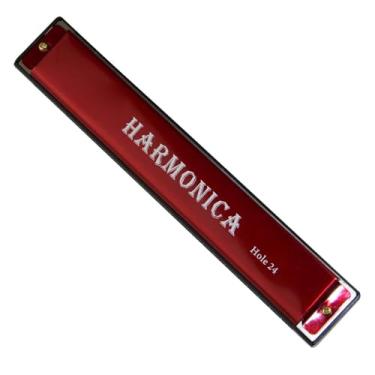 Imagem de Gaita Profissional de 24 Furos Profissional Harmonica C Tune Metal Adequado para Iniciantes (Vermelho)