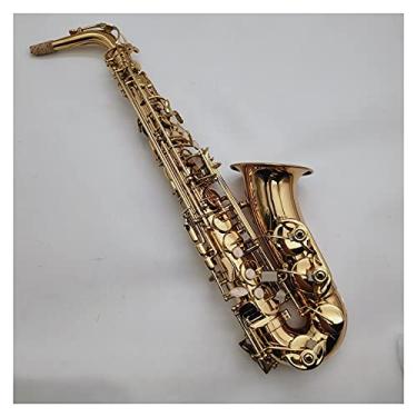 Imagem de Saxofone Straight Alto EB Latão Lacado Dourado Saxofone Instrumento Musical Profissional com Estojo de Bocal Golves