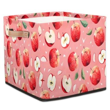 Imagem de hongjinglin Cestas dobráveis de armazenamento de frutas, maçãs, fofas, caixas dobráveis para crianças, brinquedo com alças, organizador de tecido, cesto organizador para berçário, sala de estar